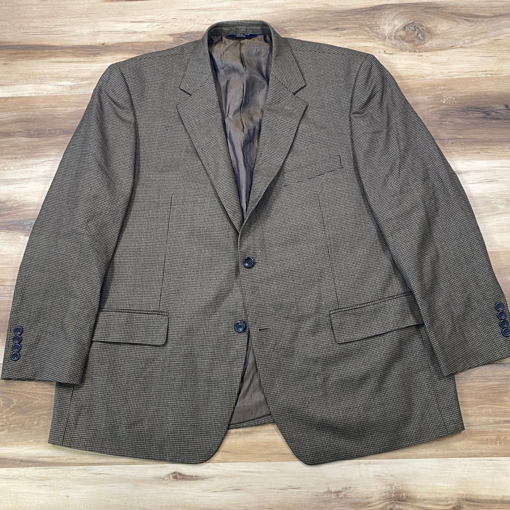 Joseph & Feiss Sport Coat Mens 46S Heritage 100% Wool Classic Brown Houndstooth